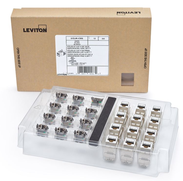 61SJK-CW6 Modular Jack, Leviton QuickPort Atlas-X1, CAT6, RJ45, Shielded, White, 12 Pack