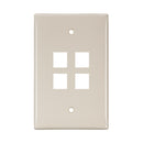 41091-4TN LEVITON Wallplate, QuickPort, Midsize, Single-Gang, 4 Ports, Lt. Almond