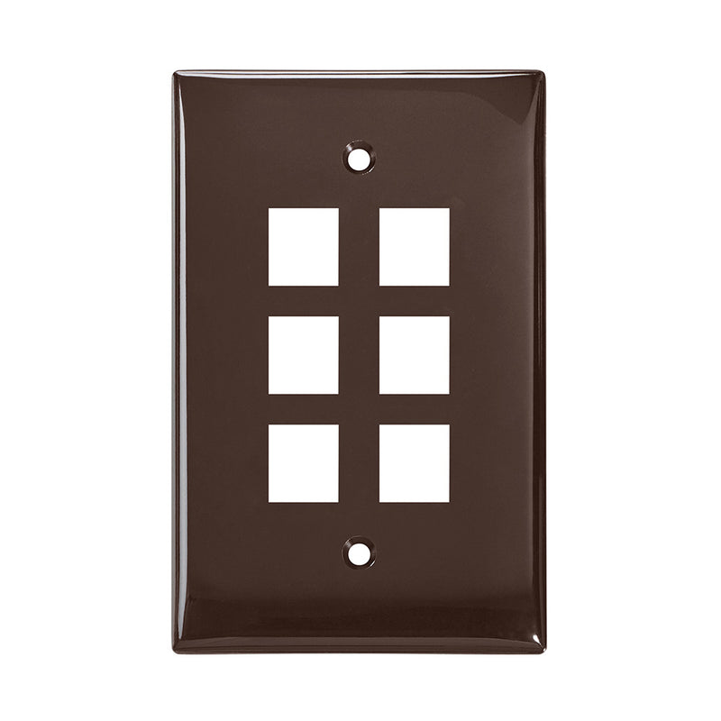 41091-6BN LEVITON Wallplate, QuickPort, Midsize, Single-Gang, 6 Ports, Brown