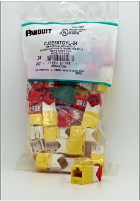 Panduit CJ5E88TGYL-24 Mini-Com CAT5e Giga-TX5e RJ45 Jack Module, 24 Pack, Yellow