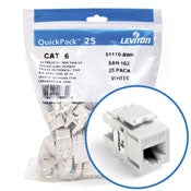 Leviton 61110-BW6 CAT6 RJ45 QuickPort eXtreme Jack Module, White, 25 Pack