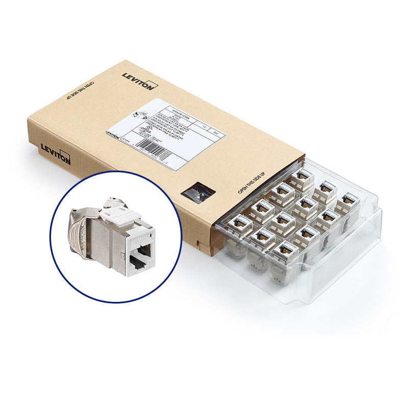 6ASJK-CW6 Modular Jack, Leviton QuickPort Atlas-X1, CAT6A, RJ4, Shielded, White, 12 Pack