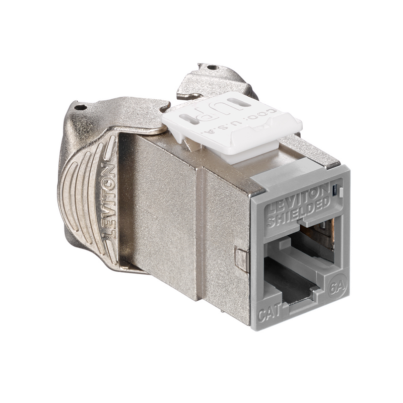 6ASJK-RG6 Modular Jack, Leviton QuickPort Atlas-X1, CAT6A Shielded, RJ45, Gray