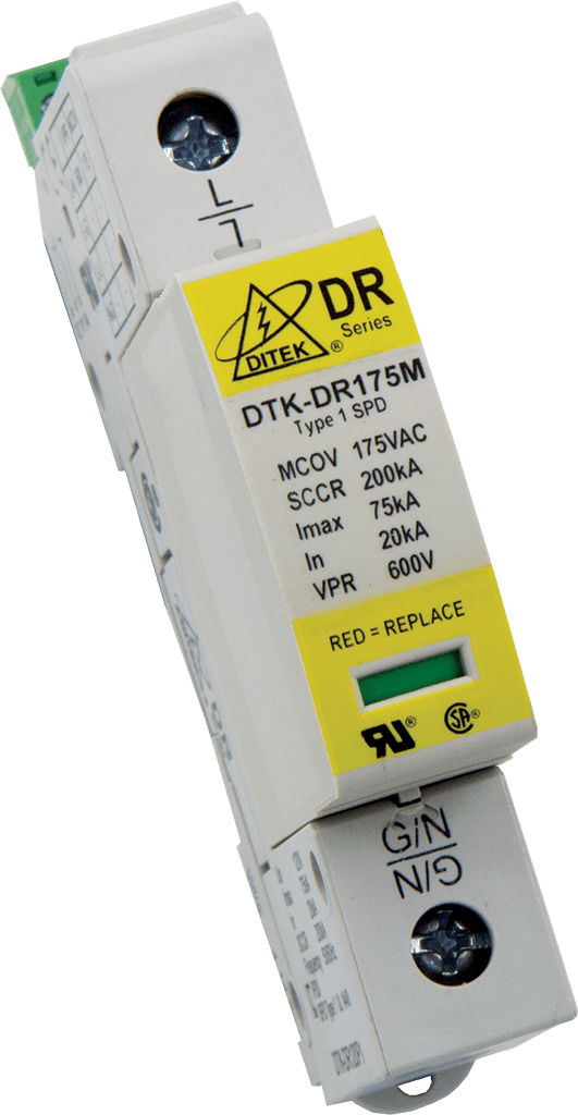 DTK-DR120P1 Ditek 120VAC Single Phase, 2W(+G), DIN Rail SPD Type 1CA,  UL1449