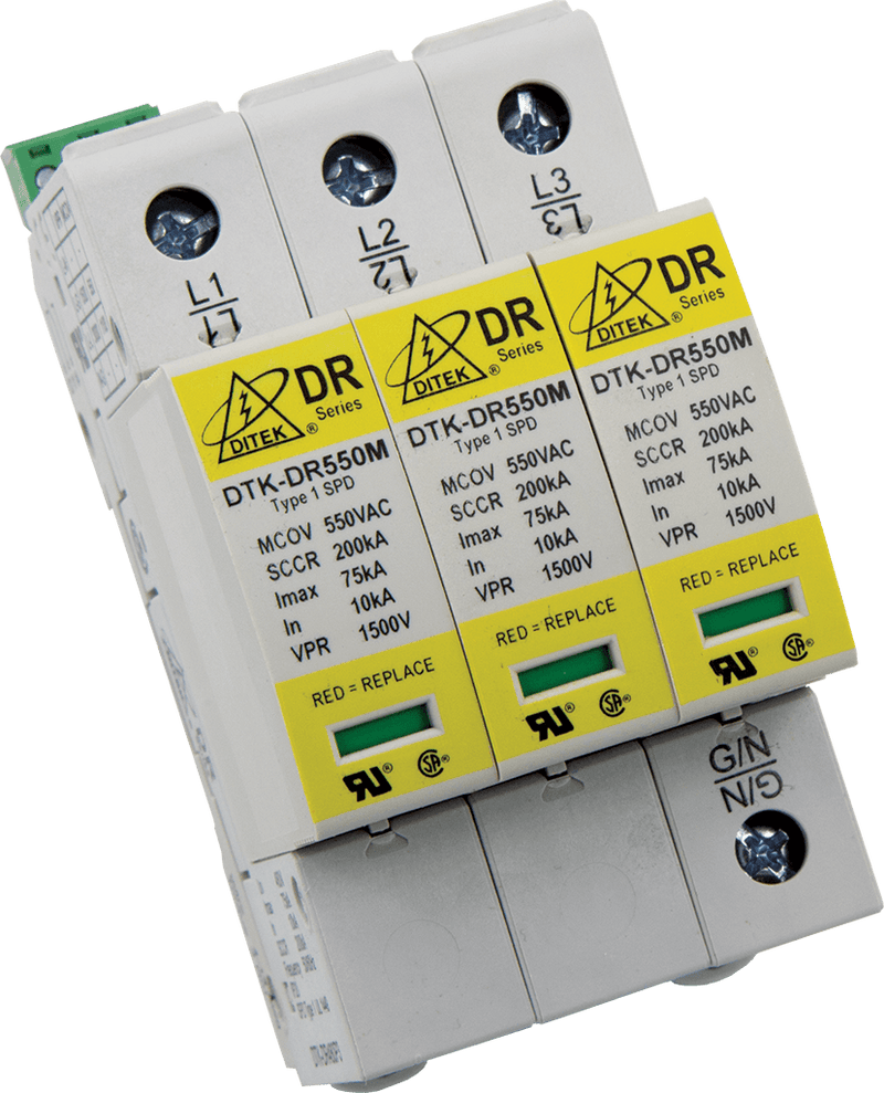 DTK-DR480P3 Ditek 480VAC 3 Phase Delta, 3W(+G), DIN Rail SPD, Type 1CA,  UL1449