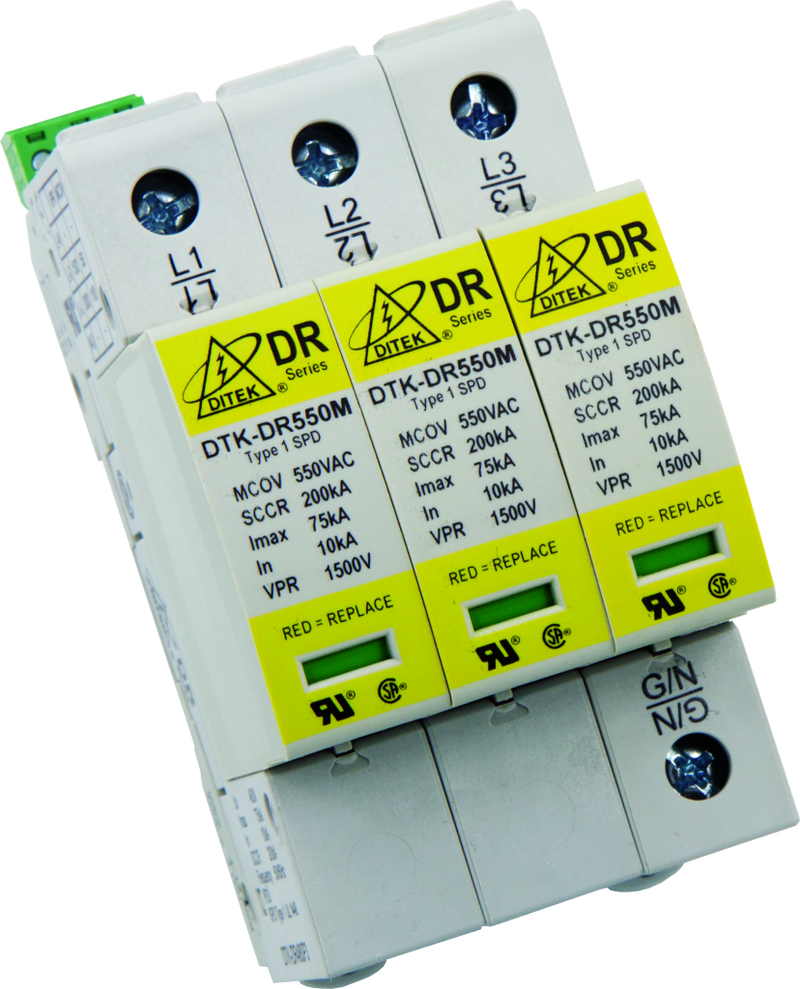 DTK-DR690P4 Ditek 400/690VAC 3 Phase WYE, 4W(+G), DIN Rail SPD Type 1CA,  UL1449